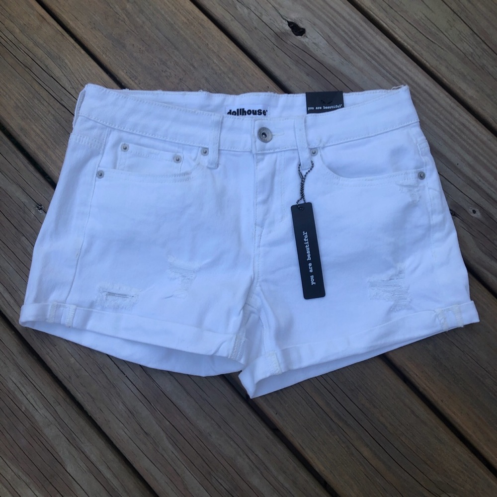 Dollhouse x ASOS White Boyfriend Denim Shorts